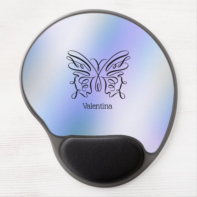 Butterfly Blue Purple Holographic Background Gel Mouse Pad (Front)