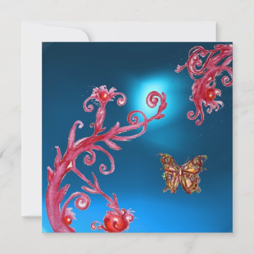 BUTTERFLY  BLUE SAPPHIRE bright pinkred Invitation