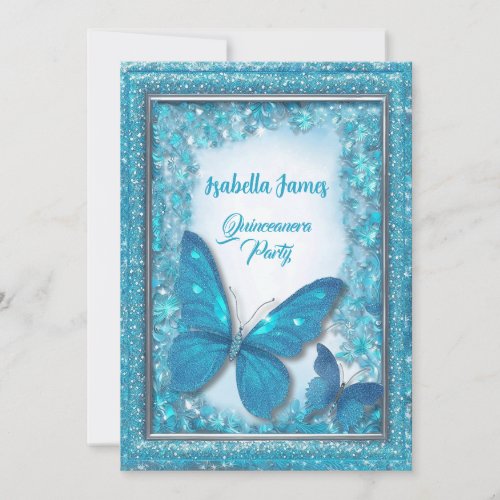 Butterfly blue turquoise Quinceanera magical chic Invitation