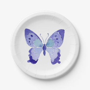 Butterfly Blue Watercolor Butterflies Wedding Paper Plates