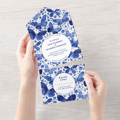 Butterfly Blue White All In One Invitation