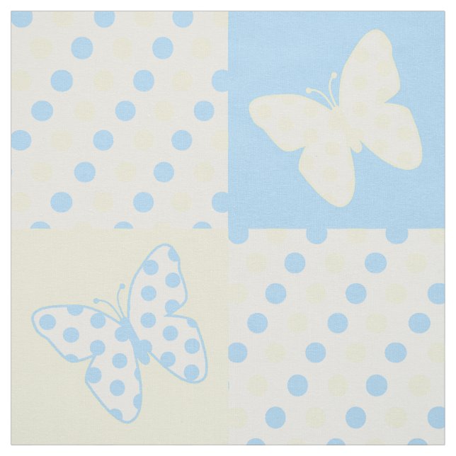 Butterfly Blue Yellow Polka Dots Fabric (Swatch)