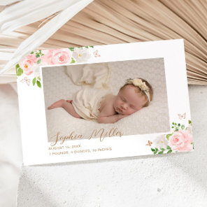 Butterfly blush floral birth announcement