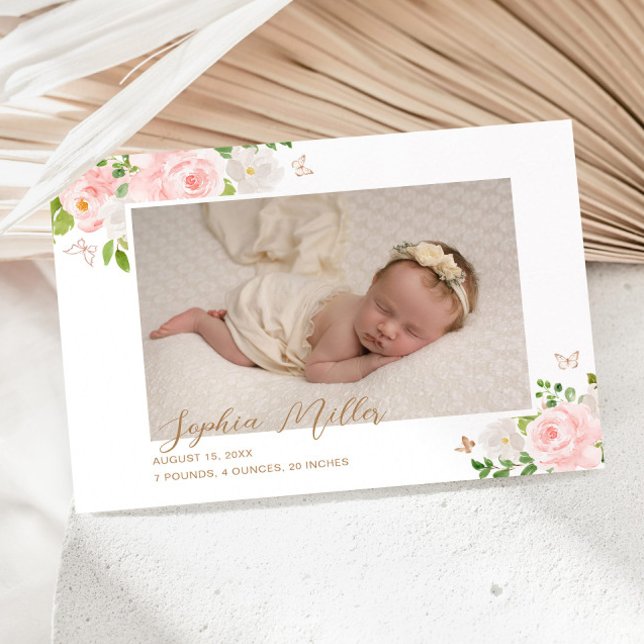 Butterfly blush floral birth announcement (Creator Uploaded)