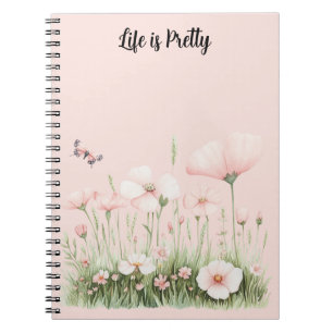 Butterfly Blush Pink Flowers Notebook