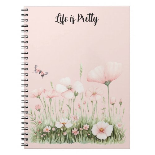 Butterfly Blush Pink Flowers Notebook