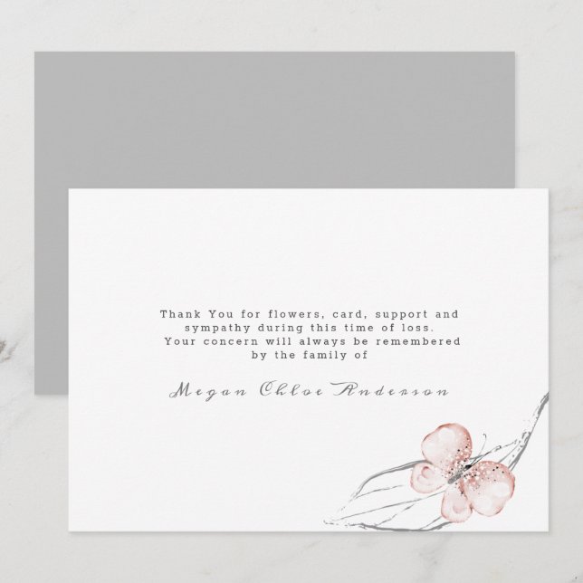 Butterfly Blush Pink Funeral Thank You Card (Front/Back)