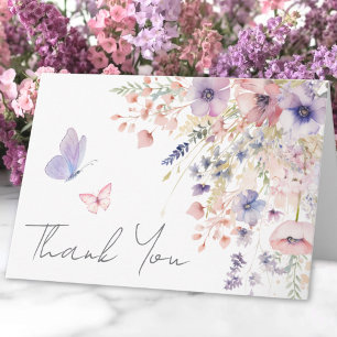 Butterfly Blush Pink Purple Wildflower Letterpress Thank You Card