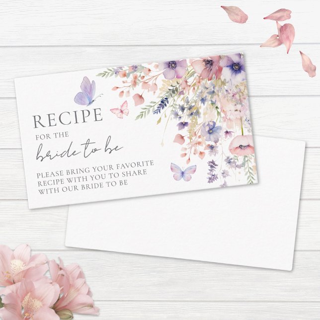 Butterfly Blush Pink Purple Wildflower Recipe Enclosure Card (Butterfly Blush Pink Purple Wildflower Recipe Enclosure Card)