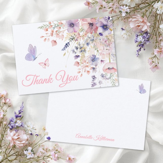 Butterfly Blush Pink Purple Wildflower Thank You Card (Butterfly Blush Pink Purple Wildflower Thank You Card)