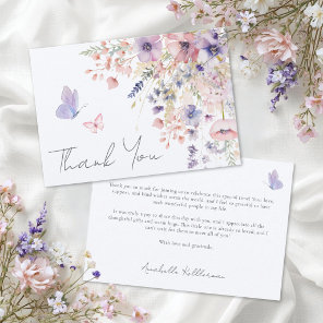 Butterfly Blush Pink Purple Wildflower Thank You Card