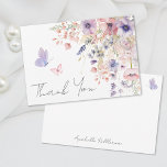 Butterfly Blush Pink Purple Wildflower Thank You Card<br><div class="desc">This flat thank you card is designed to match the sweet and whimsical “A Little Butterfly Is On The Way” theme. The front features soft watercolor wildflowers and greenery, with pink and purple butterflies fluttering around the words “Thank You” in an elegant handwritten script calligraphy. The soft color palette of...</div>