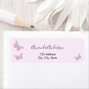 Butterfly blush pink return address label