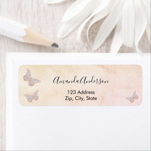 Butterfly blush pink rose return address label