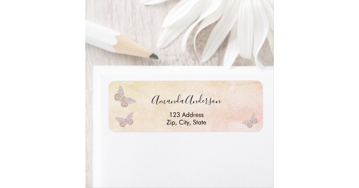 Blush pink holographic glitter return address label