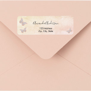 Butterfly blush pink rose return address label