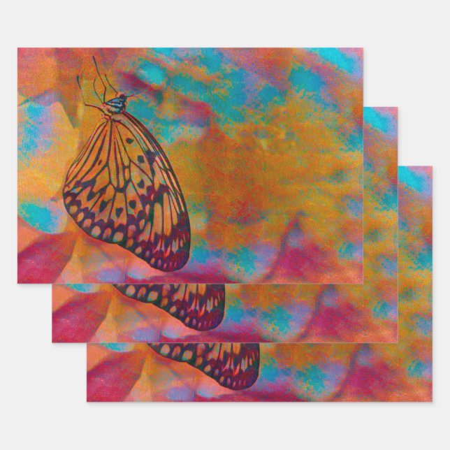 Butterfly Bohemian Blue Orange Hippie Decoupage Wrapping Paper Sheets (Set)