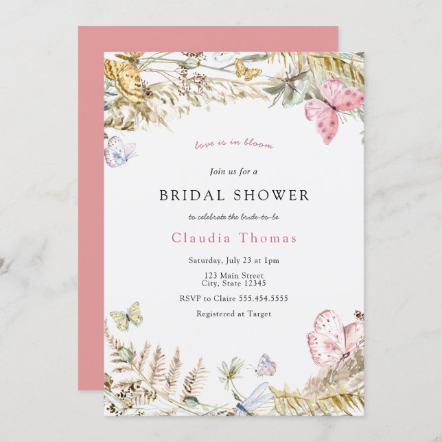 Butterfly Bohemian Bridal Shower Invitation (Front/Back)