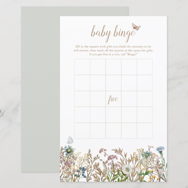 Butterfly Boho Baby Bingo Game Card (Front/Back)