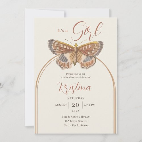 Butterfly Boho Baby Girl Shower Invitation