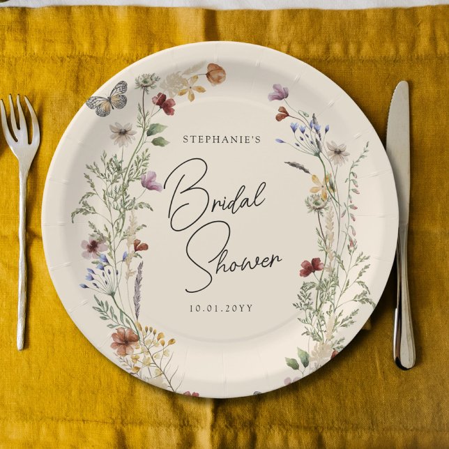 Butterfly Boho Fall Wildflowers Bridal Shower Paper Plates (Creator Uploaded)