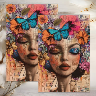 BUTTERFLY BOHO FLOWER GIRL DECOUPAGE TISSUE PAPER