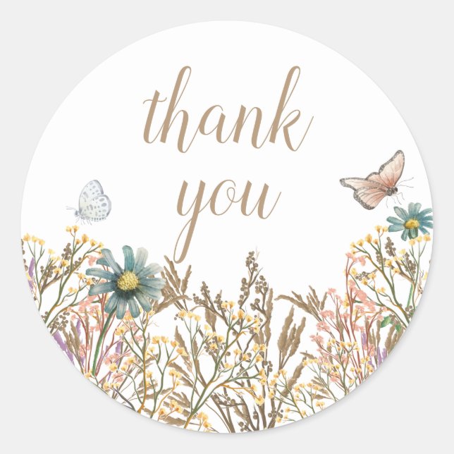 Butterfly Boho Foliage Wreath Baby Shower Classic Round Sticker (Front)