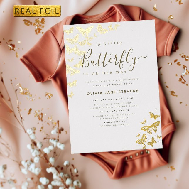 Butterfly Boho Frame Gold Elegant Girl Baby Shower Foil Invitation (Creator Uploaded)