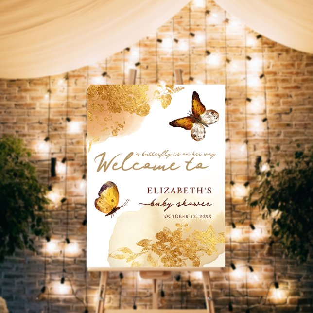 Butterfly Boho Gold Baby Shower Welcome  Foam Board (Creator Uploaded)