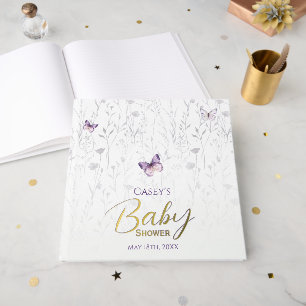 Butterfly Boho Lavender Baby Shower Foil Guest Book