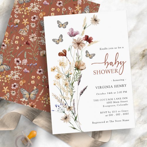Butterfly Boho Wildflower Baby Shower Invitation