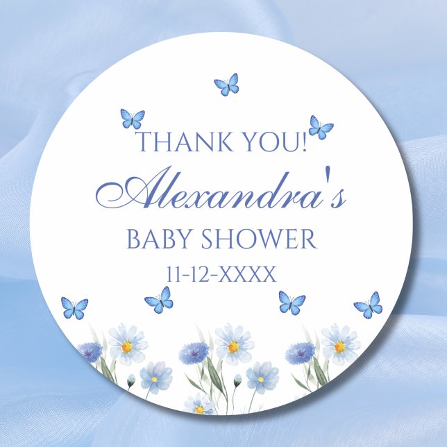 Butterfly Boho Wildflower Baby Shower Thank You Classic Round Sticker (Creator Uploaded)
