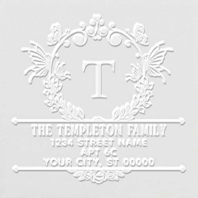 Butterfly Border Frame Name Initial Return Address Embosser (Design)