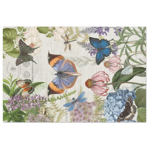 Butterfly Botanical Flower Garden Floral Decoupage Tissue Paper Zazzle