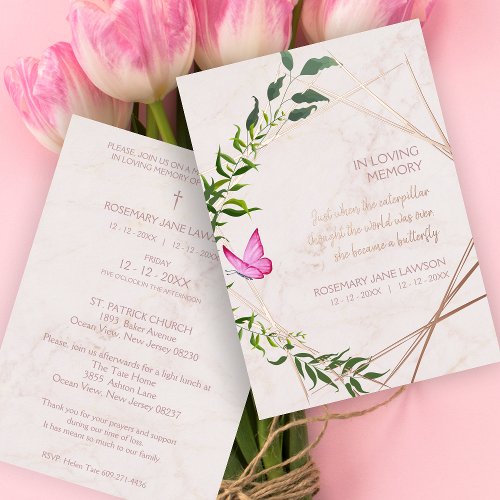 Butterfly Botanical Funeral Loved One Deceased Foil Invitation