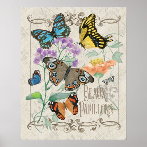 Butterfly Botanical Print Beaux Papillons Poster