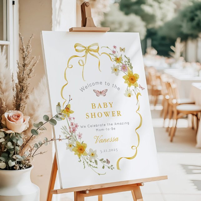 Butterfly Bow frame yellow Baby shower Welcome Foam Board (Creator Uploaded)