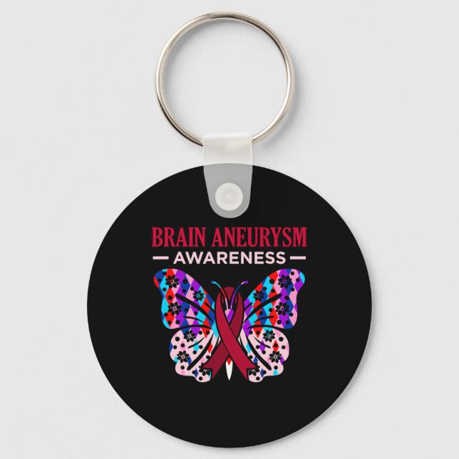 Butterfly Brain Aneurysm Awareness Month Support G Keychain (Front)