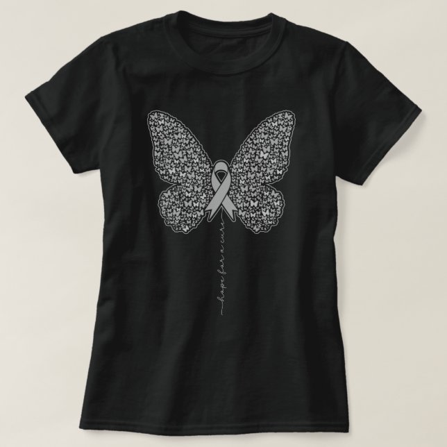 Butterfly Brain Cancer Awareness Hope For A Cure T-Shirt (Design Front)