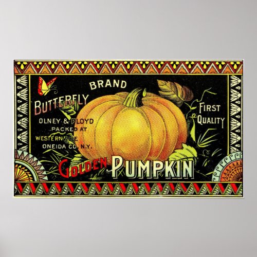 Butterfly Brand Pumpkins Crate Label Poster