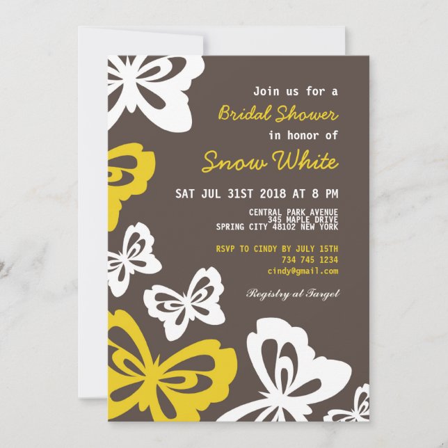 Butterfly Bridal Shower and Wedding Invitation (Front)