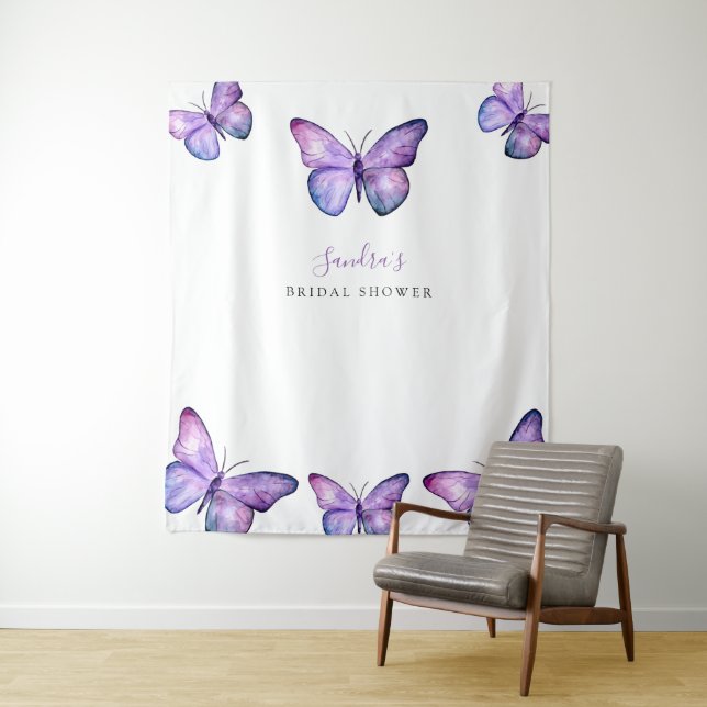 Butterfly Bridal Shower Backdrop Minimalist Purple (In Situ)