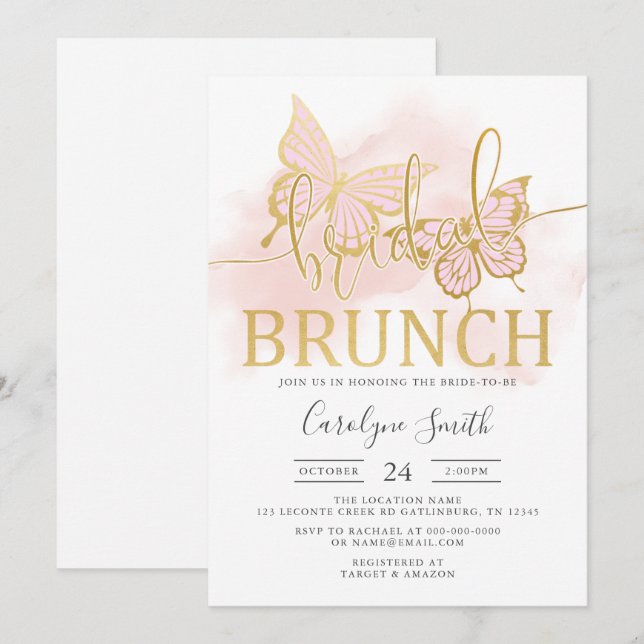 Butterfly Bridal Shower Bridal Brunch Invitation (Front/Back)