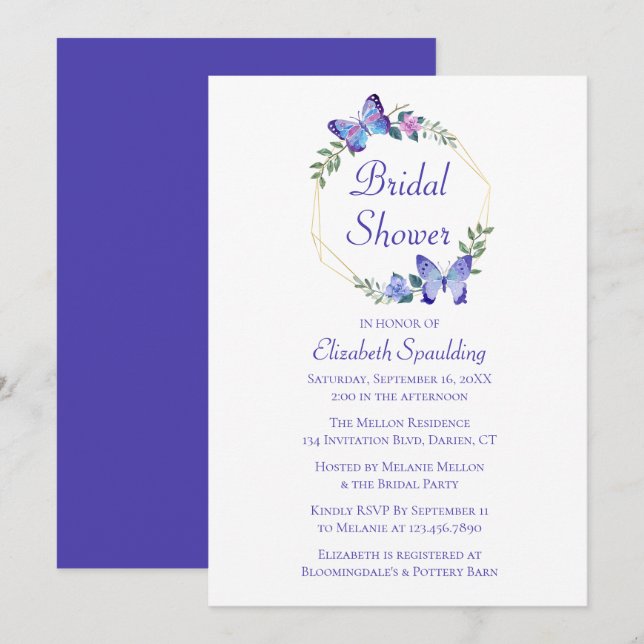 Butterfly Bridal Shower Butterflies Blue Spring Invitation (Front/Back)