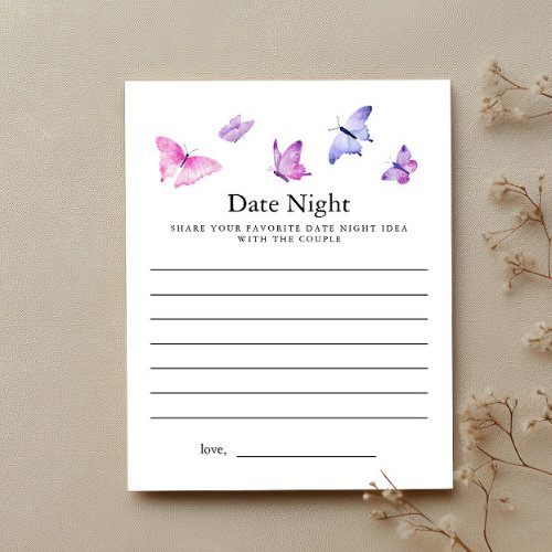 Butterfly Bridal Shower Date Night Card