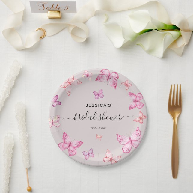 Butterfly Bridal Shower Decor Paper Plates (Wedding)