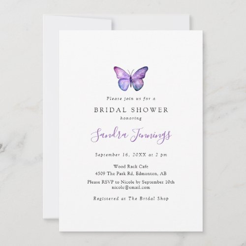 Butterfly Bridal Shower Elegant Minimalist Simple Invitation