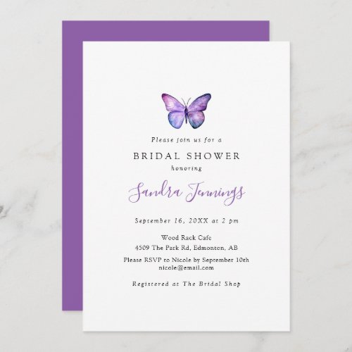 Butterfly Bridal Shower Elegant Minimalist Simple Invitation