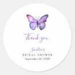 Butterfly Bridal Shower Elegant Thank you Script  Classic Round Sticker