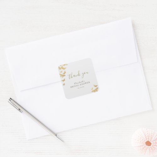 Butterfly Bridal Shower Gold Glitter Thank You Square Sticker